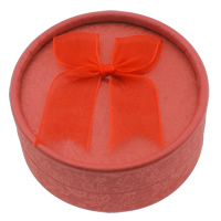 картон коробочка для ювелирных изделий, кольцо & серьги, с Органза, Плоская круглая форма, красный, 84x37mm, продается PC