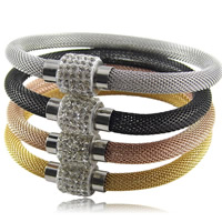 Titanium Steel Mesh Bracelet with Clay Pave plated with 80 pcs rhinestone mixed colors 6mm Length Approx 8 Inch Sold By Bag