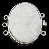 Brass Box Clasp with White Shell Flat Oval platinum plated lady cameo &  nickel lead & cadmium free Approx 1mm Sold By PC