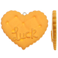 Resin Pendant with Iron Biscuit word luck solid color yellow Approx 2mm Sold By Bag