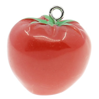 Pendentif en résine, avec fer, Tomate, couleur solide, rouge, 21x23mm, Trou:Environ 2mm, 100PC/sac, Vendu par sac