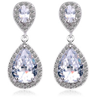 Cubic Zircon (CZ) Drop Earring Brass Teardrop platinum plated with cubic zirconia & faceted clear nickel lead & cadmium free Sold By Pair