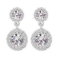 Cubic Zircon (CZ) Drop Earring Brass Flat Round platinum plated with cubic zirconia & faceted clear nickel lead & cadmium free Sold By Pair
