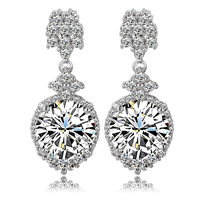 Cubic Zircon (CZ) Drop Earring Brass platinum plated with cubic zirconia & faceted clear nickel lead & cadmium free Sold By Pair