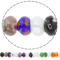 Perles en verre Millefiori, rondelle, fait à la main, normes différentes pour le choix, couleurs mélangées, Trou:Environ 1mm, Longueur Environ 13.5 pouce, Vendu par sac