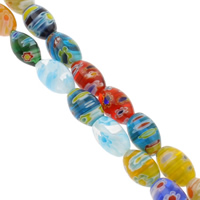 Perles en verre Millefiori, ovale, fait à la main, normes différentes pour le choix, couleurs mélangées, Trou:Environ 1mm, Longueur Environ 14.5 pouce, Vendu par sac