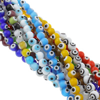 Böser Blick Lampwork Perlen, rund, handgemacht, böser Blick- Muster & verschiedene Größen vorhanden, gemischte Farben, Bohrung:ca. 1mm, Länge ca. 14.5 ZollInch, verkauft von Tasche