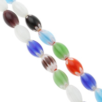 Millefiori glaspärlor, Oval, handgjord, olika storlek för val, blandade färger, Hål:Ca 1mm, Längd Ca 14.5 inch, Säljs av Bag