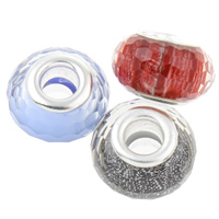 Europeo bolas de resina, Toroidal, doble núcleo de metal sin rosca & facetas, color mixto, 14x9mm, agujero:aproximado 4.5mm, 100PCs/Bolsa, Vendido por Bolsa