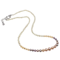 Přírodní Sladkovodní Pearl náhrdelník, mosaz Karabinky, s 4cm extender řetězce, Brambor, dělené korálky, multi-barevný, 4-8mm, Prodáno za Cca 17.5 inch Strand