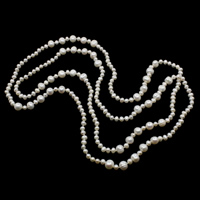 Naturalne słodkowodne perły naszyjnik długi, Perła naturalna słodkowodna, Ziemniak, biały, 6-7mm, 10-11mm, sprzedawane na około 57.5 cal Strand