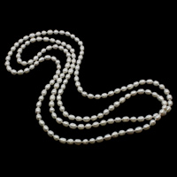 Natürliche Süßwasser Perle Halskette, Natürliche kultivierte Süßwasserperlen, Reis, weiß, 7-8mm, verkauft per ca. 58 ZollInch Strang
