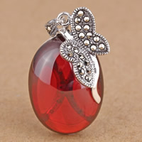 Thailand Sterling Silver Pendants with Garnet Oval January Birthstone & with rhinestone red Approx 3-5mm Sold By PC