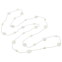Slatkovodni biser džemper lančana ogrlica, Slatkovodni Pearl, s mjedena lanca, prirodan, Lopta lanac, bijel, 7-13mm, Prodano Per Približno 47 inčni Strand