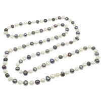 Natūralių gėlo vandens perlų ilgai karoliai, Bulvė, dvi tonas, 9-12mm, Parduota už Apytiksliai 45.5 Inch Strand