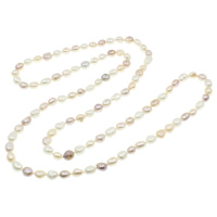 Natural Freshwater Pearl Long Necklace, Rice, multi-colored, 7-10mm, Sold Per Approx 45.5 Inch Strand
