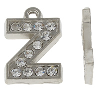 Zinklegering alfabet hangers, Zinc Alloy, Letter Z, platinum plated, met strass, nikkel, lood en cadmium vrij, 12x18x2mm, Gat:Ca 1mm, 100pC's/Bag, Verkocht door Bag