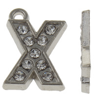 Zinklegering alfabet hangers, Zinc Alloy, Letter X, platinum plated, met strass, nikkel, lood en cadmium vrij, 12x18x2mm, Gat:Ca 1mm, 100pC's/Bag, Verkocht door Bag