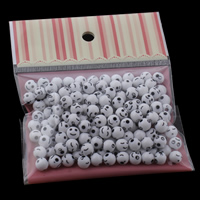 Opaque Acrylic Beads, Round, mixed pattern & solid color, white, 8x8mm, 100x170mm, Hole:Approx 1mm, Approx 150PCs/Bag, Sold By Bag