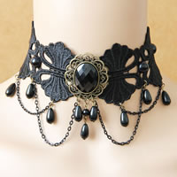Gothic Necklace Lace with brass chain & Glass Pearl & Resin & Zinc Alloy with 2.5Inch extender chain Flower plated with plastic pearl & faceted black nickel lead & cadmium free 50mm Sold Per Approx 12 Inch Strand