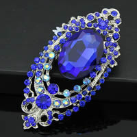 Crystal Brooch Zinc Alloy with Crystal Flower platinum color plated faceted & with rhinestone blue nickel lead & cadmium free Sold By Bag
