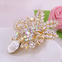 Crystal Brooch Zinc Alloy with Crystal Flower gold color plated with rhinestone nickel lead & cadmium free Sold By Bag