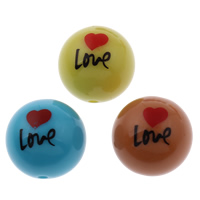 Solid Color Akryl perler, Runde, med hjerte mønster & med bogstavet mønster & ensfarvet, flere farver til valg, 20mm, Hole:Ca. 2mm, 100pc'er/Bag, Solgt af Bag