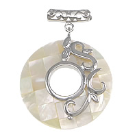 Natural White Shell Pendants, Brass, with White Shell, Donut, platinum color plated, mosaic, nickel, lead & cadmium free, 40x46x6mm, Hole:Approx 3mm, 5PCs/Lot, Sold By Lot