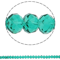 Rondelle-Krystal-Perler, Krystal, efterligning CRYSTALLIZED™ krystaller, Smaragd, 8x10mm, Hole:Ca. 1.5mm, Længde 22 inch, 10Strands/Bag, Solgt af Bag