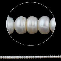 Pulsante coltivate in acqua dolce Perla, perla d'acquadolce coltivata naturalmente, Bottone, naturale, bianco, 9-10mm, Foro:Appross. 0.8mm, Venduto per Appross. 15.7 pollice filo