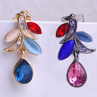 Zinc Alloy Drop Earring with Cats Eye brass post pin Leaf plated with rhinestone nickel lead & cadmium free Sold By Lot