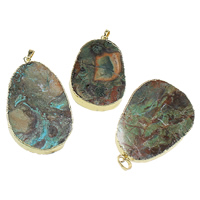 Agate Jewelry Pendants Brass with Ocean Agate gold color plated mixed nickel lead & cadmium free 34-40x52- Approx Sold By Lot