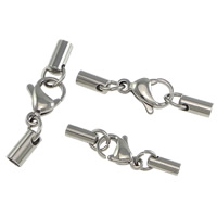 Stainless Steel Lobster Claw Cord Clasp & with end cap original color Sold By Lot