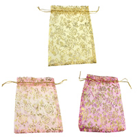 Chemical Fiber Drawstring Pouches with Nylon Cord Rectangle with flower pattern & gold accent mixed colors Sold By Lot