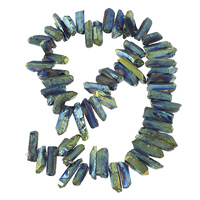 Naturlige Plating kvarts perler, Clear Quartz, Nuggets, farverig forgyldt, 4-8x16-25x5-9mm, Hole:Ca. 1mm, Længde Ca. 14 inch, 2Strands/Lot, Ca. 60pc'er/Strand, Solgt af Lot