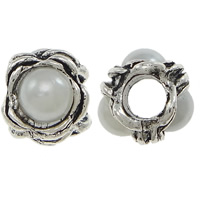 Zinc Alloy European Beads with Resin Flower antique silver color plated imitation pearl & without troll nickel lead & cadmium free Approx 4.5mm Sold By Lot
