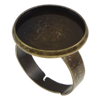 Messing Bezel Ring Base, Rond plat, antiek brons plated, nikkel, lood en cadmium vrij, 18mm, Gat:Ca 2mm, Binnendiameter:Ca 16mm, Maat:7, 100pC's/Lot, Verkocht door Lot