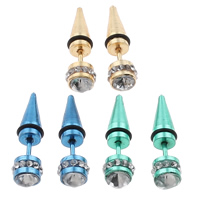 Stainless Steel Ear Piercing Jewelry with Rubber electrophoresis with rhinestone mixed colors Sold By Bag