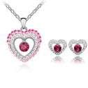 Austrian Crystal Jewelry Sets earring & necklace Zinc Alloy with Austrian Crystal Heart platinum plated fuchsia  Length Approx 17-20 Inch Sold By Set