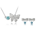 Austrian Crystal Jewelry Sets earring & necklace Zinc Alloy with Austrian Crystal Butterfly platinum plated sea blue  Length Approx 17-20 Inch Sold By Set