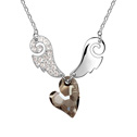 Collar de Elemento de Cristal Swarovski, aleación de zinc, con Swarovski, Corazón con alas, chapado en platina real, con diamantes de imitación, gris oscuro, 1.27x3.8cm, Vendido para aproximado 15-18 Inch Sarta