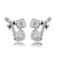 Austrian Crystal Earring Zinc Alloy with Austrian Crystal Cat platinum plated clear Sold By Pair