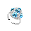 Austríaco anel de dedo de cristal, liga de zinco, with Cristal austríaco, cogumelo, platinado, azul mar, 1.9cm, tamanho:10, vendido por PC