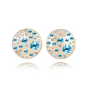Austrian Crystal Earring Zinc Alloy with Austrian Crystal Flat Round real gold plated sea blue Sold By Pair