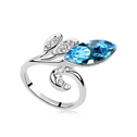 Austrian Crystal Finger Ring Zinc Alloy with Austrian Crystal Leaf platinum plated sea blue 2.1cm US Ring .5 Sold By PC
