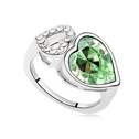 Austrian Crystal Finger Ring Zinc Alloy with Austrian Crystal Heart platinum plated olive 1.7cm US Ring .5 Sold By PC