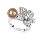 CRYSTALLIZED™ Crystal Pearl Finger Ring with Zinc Alloy Flower platinum plated antique brass 1.7cm US Ring .5 Sold By PC