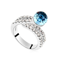 Austrian Crystal Finger Ring Zinc Alloy with Austrian Crystal platinum plated sea blue 1.7cm US Ring .5 Sold By PC