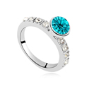 Austrian Crystal Finger Ring with Cubic Zirconia & Zinc Alloy Flat Round platinum plated blue 2.2cm US Ring Sold By PC