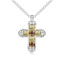 Swarovski Kristall Halsketten, mit Zinklegierung, mit Verlängerungskettchen von 5cm, Kreuz, platiniert, Crystal Golden Shadow, 2.1x2.9cm, verkauft per ca. 31.5 ZollInch Strang